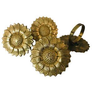 Vintage Set 4 Brass Sunflower Napkin Rings Flower Shaped Metal Napkin Holders